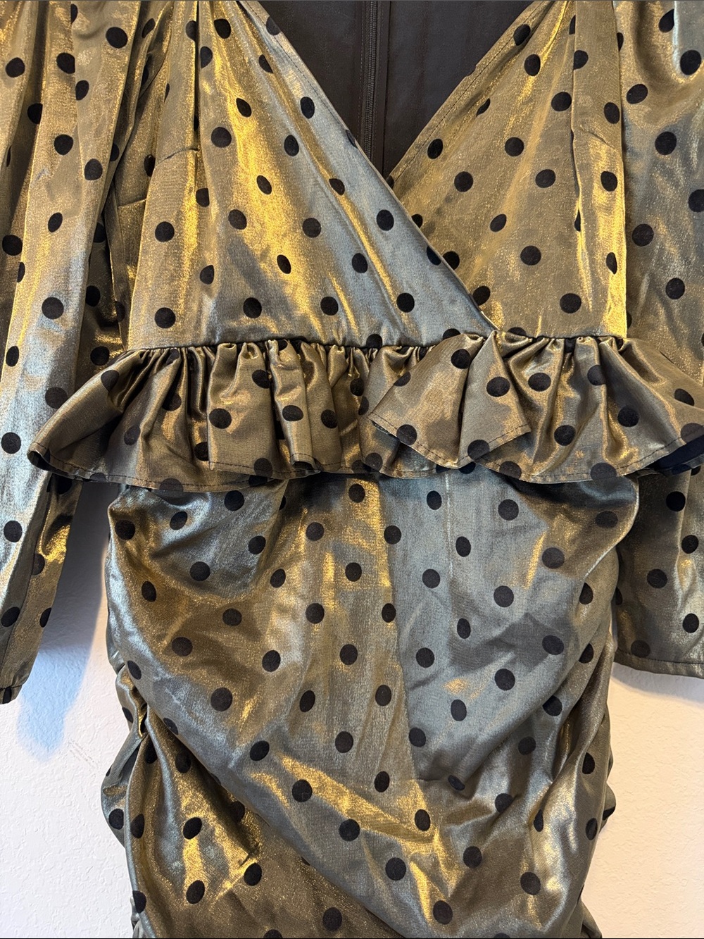 LPA Ailisa Dress in Gold & Black Polka Dot Mini Dress - Picture 3 of 8